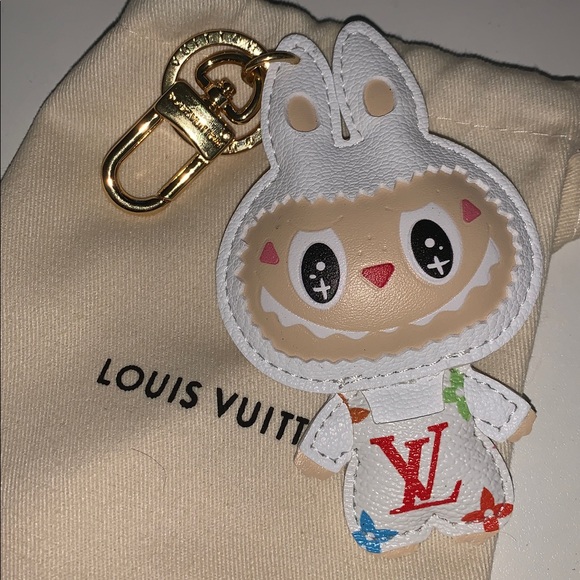Labubu Accessories - Louis Vuitton White Bunny Key Holder with Red LV Logo
